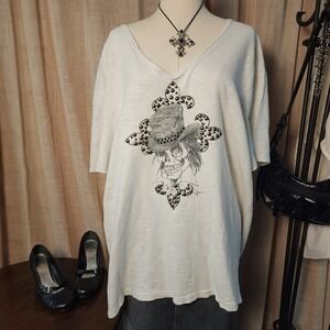 Y2K Hause of Howe XXL Studded Skull Tee Fleur de Lis Western Goth